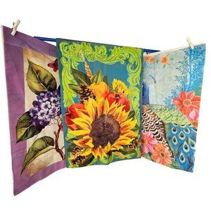 Evergreen Outdoor Garden Flags Set of 3 Sunflower Peacock Hydrangea 29 x  42